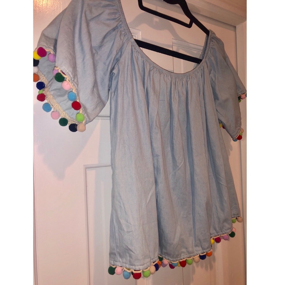 Off the shoulder chambray blouse